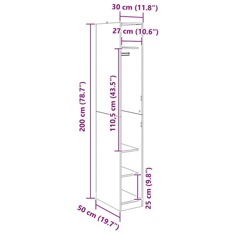 vidaXL Ruhásszekrény polcokkal Fekete tölgy 50 x 30 x 200 cm Faanyag