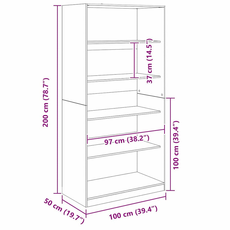 vidaXL Ruhásszekrény polcokkal Fekete tölgy 100 x 50 x 200 cm Faanyag