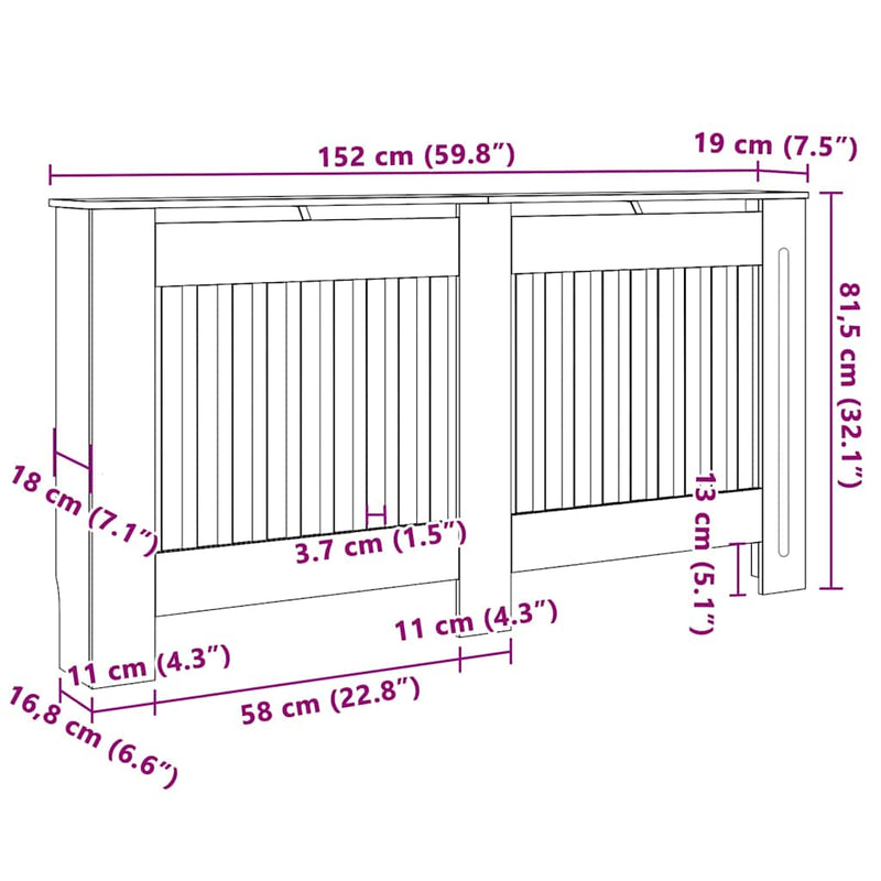 vidaXL Radiátor fedezék 2 pcs Szürke 152x19x81.5cm Faanyag