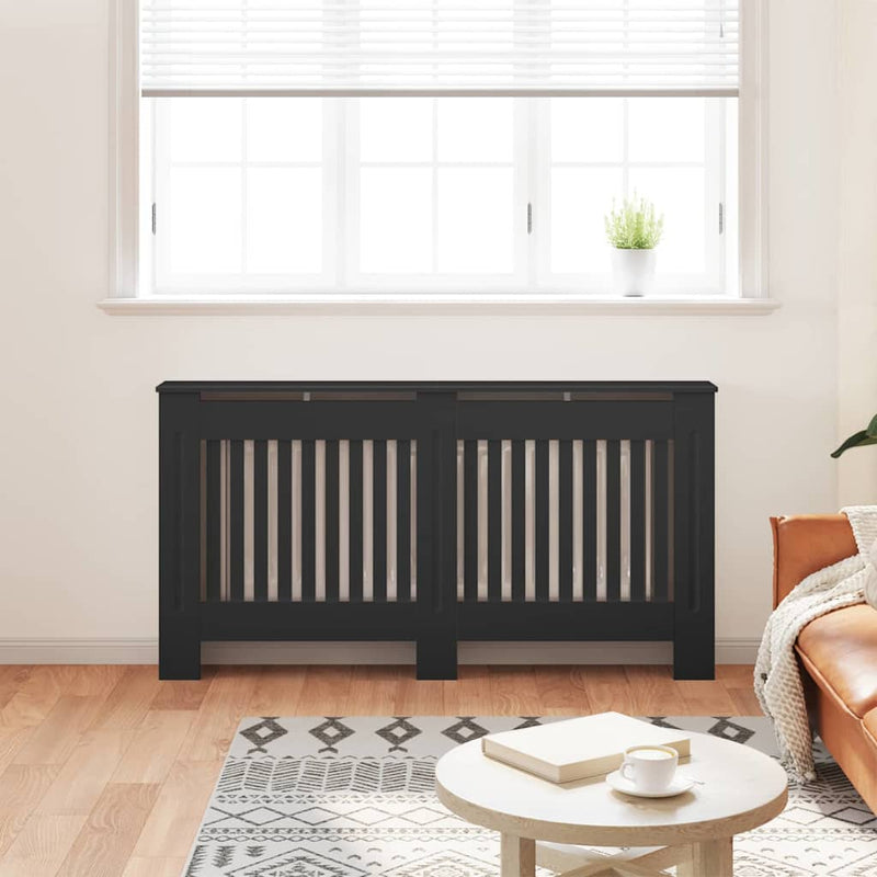 vidaXL Radiátor fedezék 2 pcs Fekete 152x19x81.5cm Faanyag