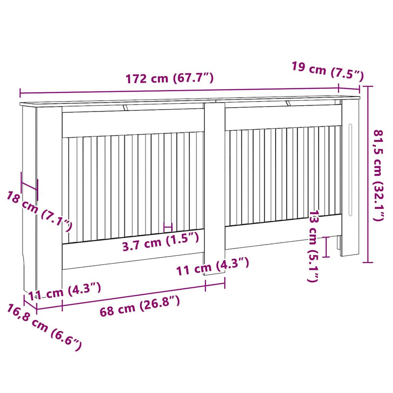 vidaXL Radiátor fedezék 2 pcs Szürke 172x19x81.5cm Faanyag