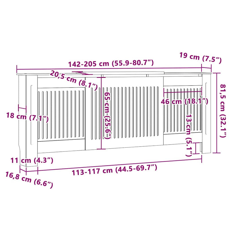 vidaXL Radiátor fedezék 2 pcs Fekete 205x20.5x81.5cm Faanyag