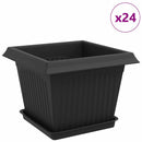 vidaXL Növénycserép 24 pcs Fekete 23 x 23 x 17,5 cm Műanyag
