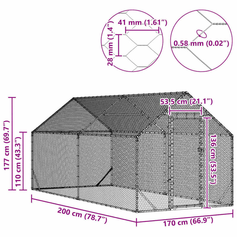 vidaXL Csirkeketrec Ezüst 400x170x177 cm Horganyzott acél