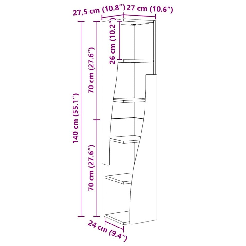 vidaXL Sarokszekrény Fehér 27,5x27x140cm Faanyag