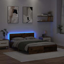 vidaXL Ágykeret LED -es lámpákkal Öreg fa 140 x 200 cm Faanyag