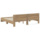 vidaXL Ágykeret LED szalagokkal Artisan tölgy 200 x 200 cm Faanyag