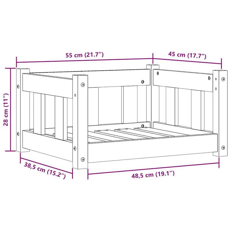 vidaXL Kutyafekhely Faggyú barna 55 x 45 x 28 cm Tömör fenyőfa