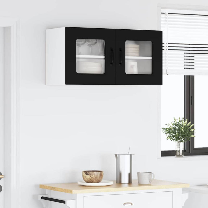 vidaXL Fali konyhaszekrény polcokkal Fekete 80 x 31 x 40 cm Faanyag