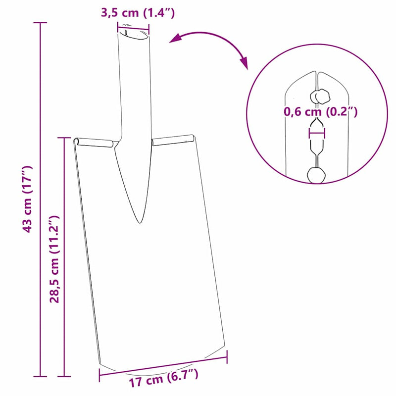 vidaXL Lapát Fej Ezüst 43 x 17 cm Porszórt acél
