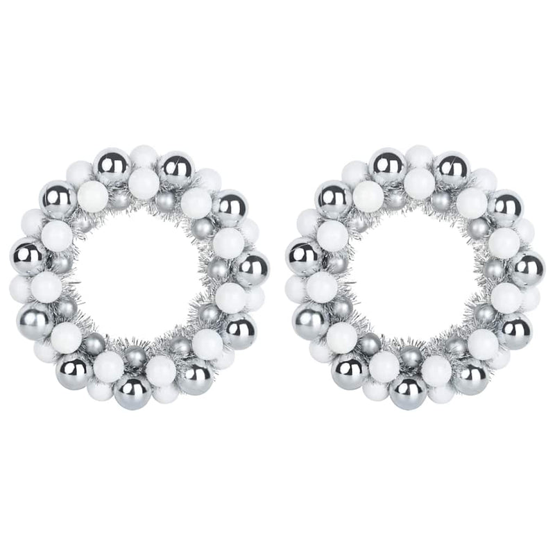 vidaXL Karácsonyi labda koszorúk 2 pcs Fehér és Ezüst 33 x 33 x 7 cm