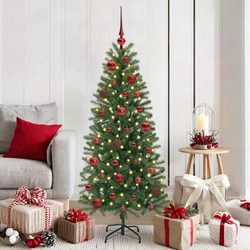 vidaXL Karácsonyi Díszgömb Készlet 150 LED-del 61 pcs Piros Műanyag