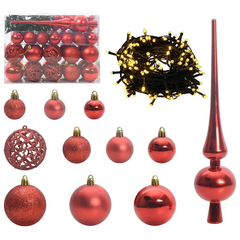 vidaXL Karácsonyi Díszgömb Készlet 150 LED-del 61 pcs Piros Műanyag