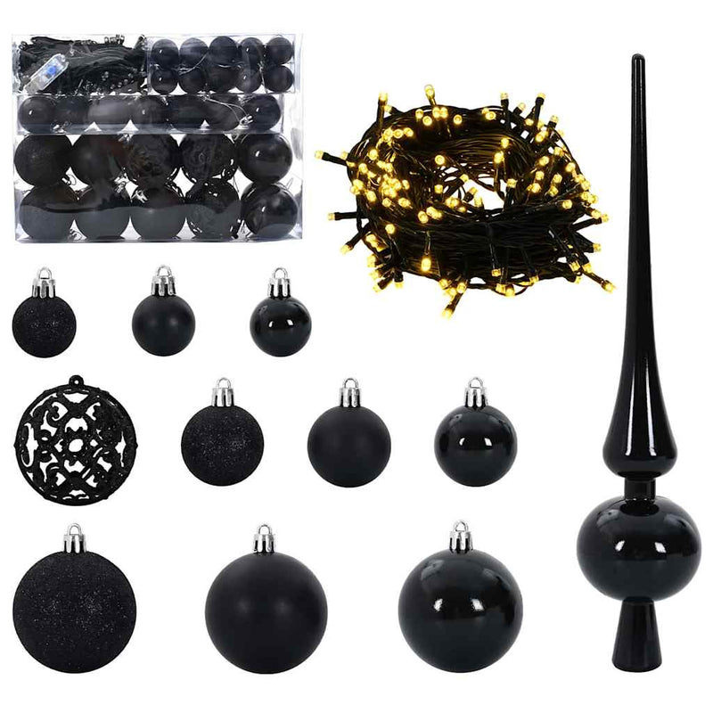vidaXL Karácsonyi Díszgömb Készlet 150 LED-del 61 pcs Fekete Műanyag