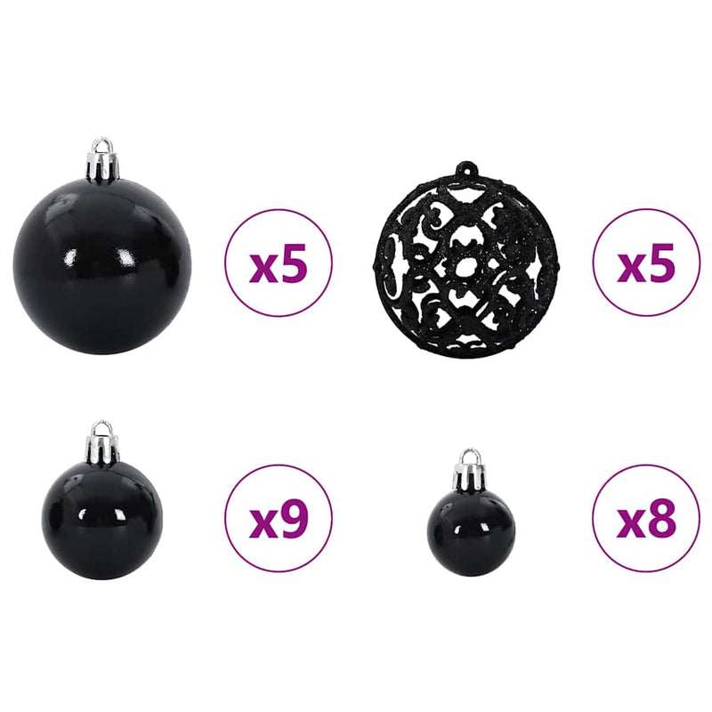 vidaXL Karácsonyi Díszgömb Készlet 150 LED-del 61 pcs Fekete Műanyag