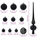 vidaXL Karácsonyi Díszgömb Készlet 150 LED-del 61 pcs Fekete Műanyag