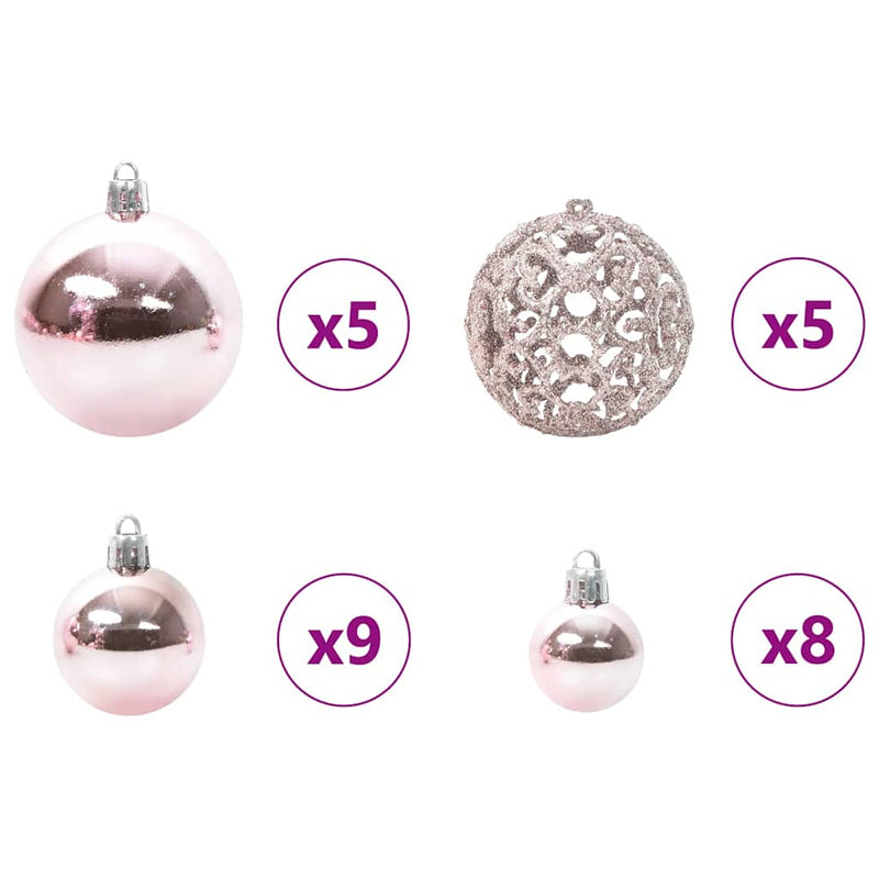 vidaXL Karácsonyi Díszgömb Készlet 61 pcs Rózsaszín Műanyag