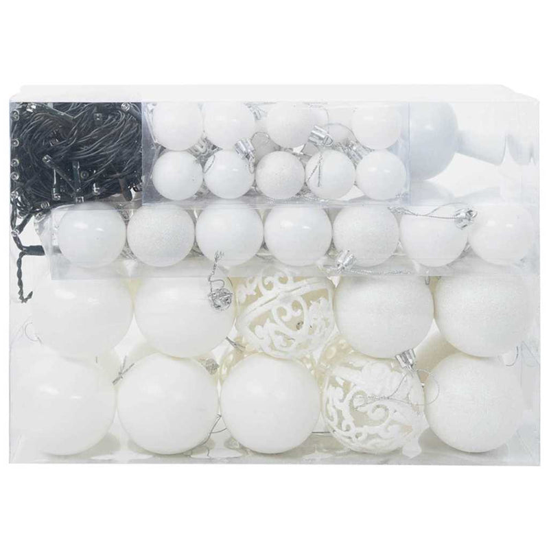vidaXL Karácsonyi Díszgömb Készlet 150 LED-del 61 pcs Fehér Műanyag