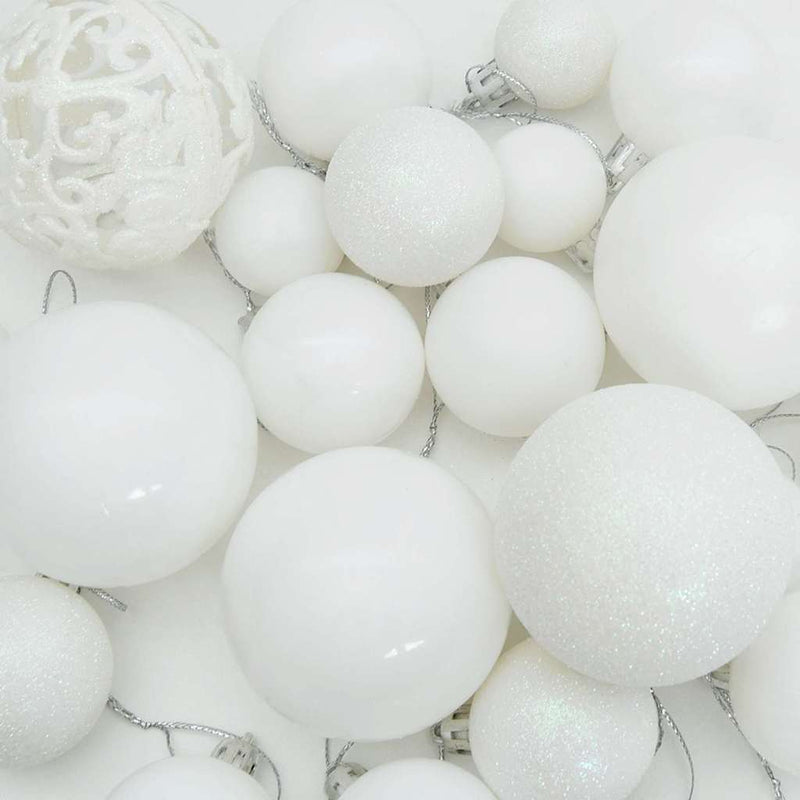 vidaXL Karácsonyi Díszgömb Készlet 300 LED-del 120 pcs Fehér Műanyag