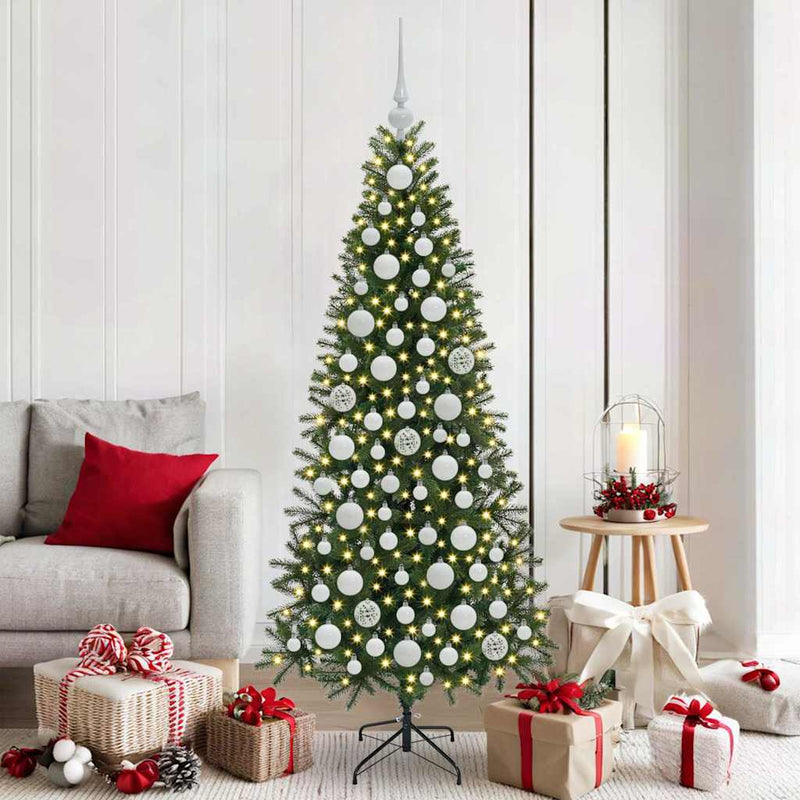 vidaXL Karácsonyi Díszgömb Készlet 300 LED-del 120 pcs Fehér Műanyag