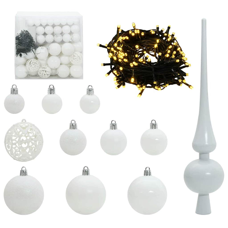 vidaXL Karácsonyi Díszgömb Készlet 300 LED-del 120 pcs Fehér Műanyag