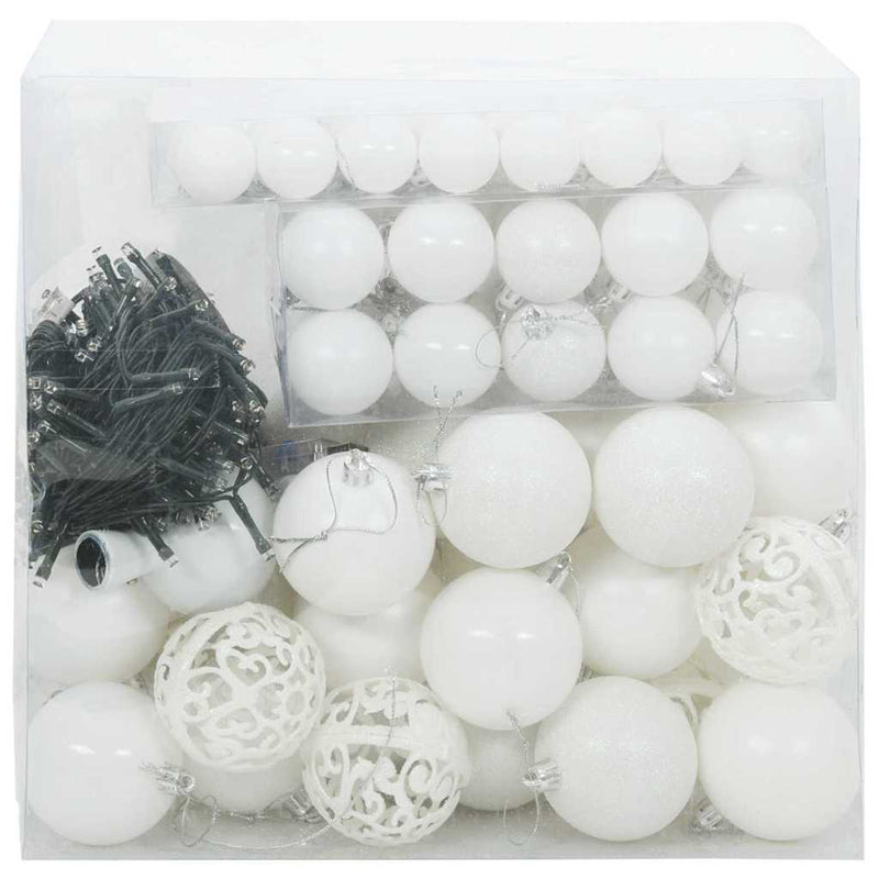 vidaXL Karácsonyi Díszgömb Készlet 300 LED-del 120 pcs Fehér Műanyag