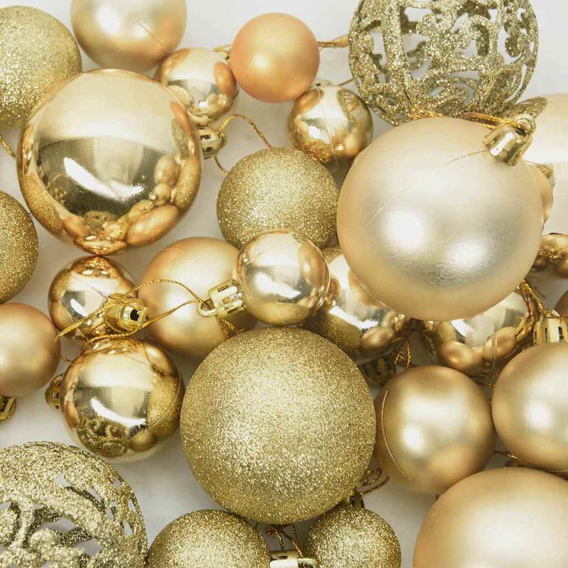 vidaXL Karácsonyi Díszgömb Készlet 150 LED-del 61 pcs Arany Műanyag