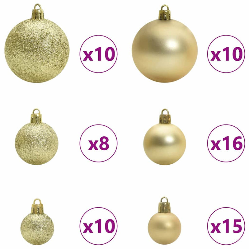 vidaXL Karácsonyi Díszgömb Készlet 300 LED-del 120 pcs Arany Műanyag