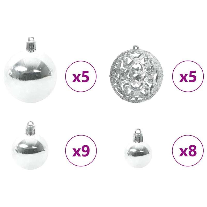 vidaXL Karácsonyi Díszgömb Készlet 150 LED-del 61 pcs Ezüst Műanyag
