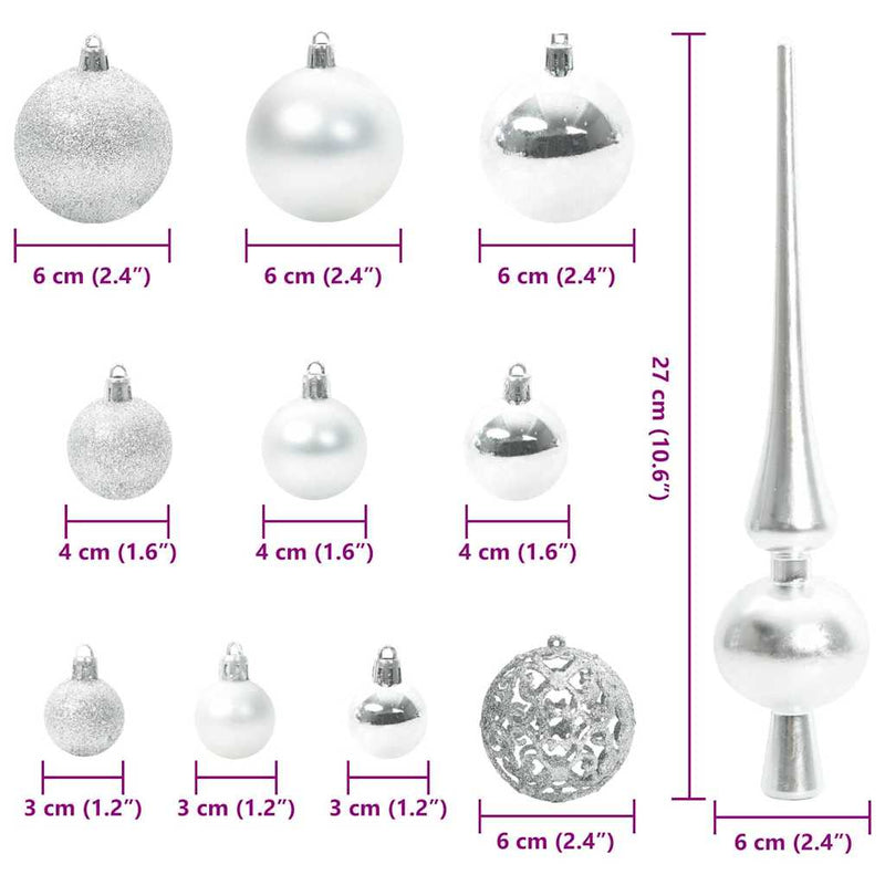 vidaXL Karácsonyi Díszgömb Készlet 150 LED-del 61 pcs Ezüst Műanyag