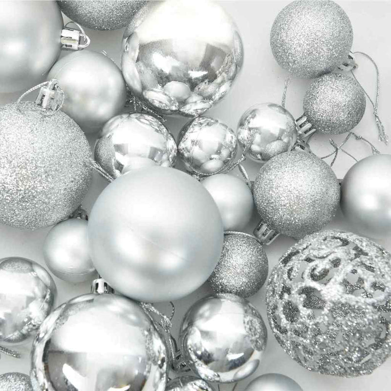 vidaXL Karácsonyi Díszgömb Készlet 300 LED-del 120 pcs Ezüst Műanyag