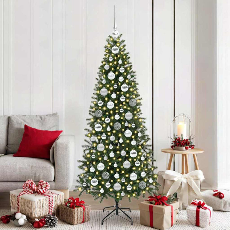 vidaXL Karácsonyi Díszgömb Készlet 300 LED-del 120 pcs Ezüst Műanyag