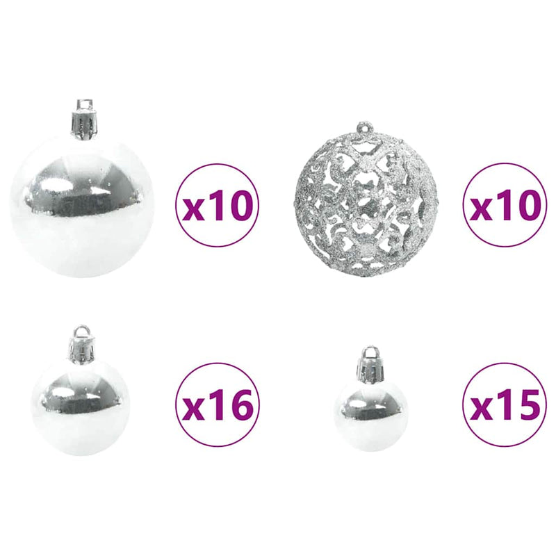 vidaXL Karácsonyi Díszgömb Készlet 300 LED-del 120 pcs Ezüst Műanyag