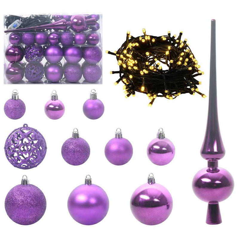 vidaXL Karácsonyi Díszgömb Készlet 150 LED-del 61 pcs Lila Műanyag