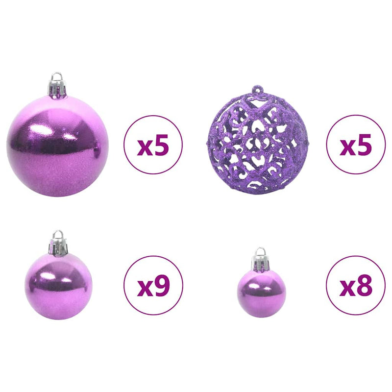 vidaXL Karácsonyi Díszgömb Készlet 150 LED-del 61 pcs Lila Műanyag