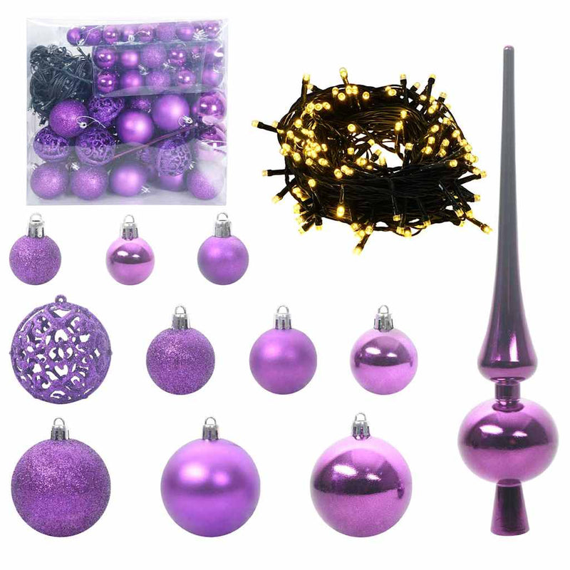 vidaXL Karácsonyi Díszgömb Készlet 300 LED-del 120 pcs Lila Műanyag