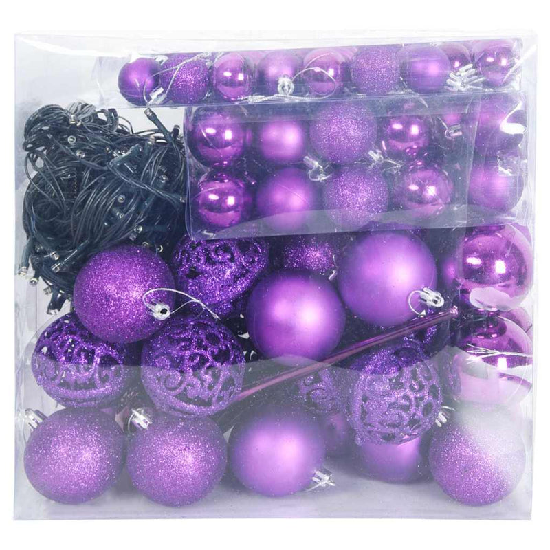 vidaXL Karácsonyi Díszgömb Készlet 300 LED-del 120 pcs Lila Műanyag