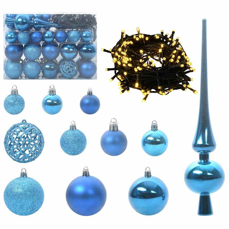 vidaXL Karácsonyi Díszgömb Készlet 150 LED-del 61 pcs Kék Műanyag