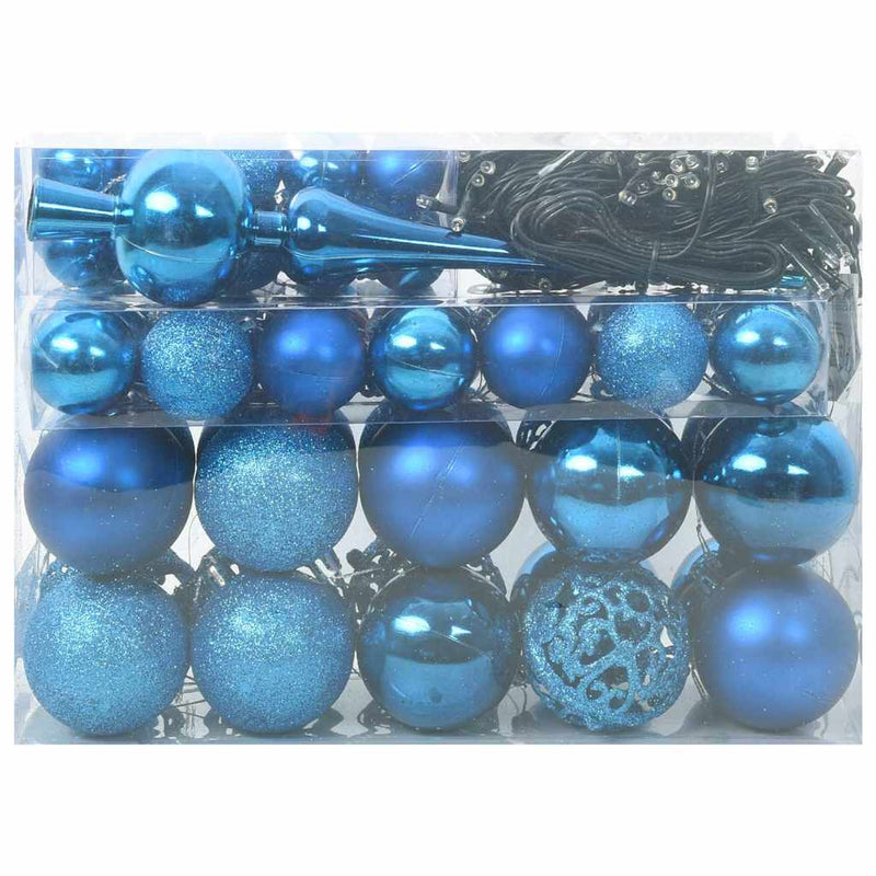 vidaXL Karácsonyi Díszgömb Készlet 150 LED-del 61 pcs Kék Műanyag