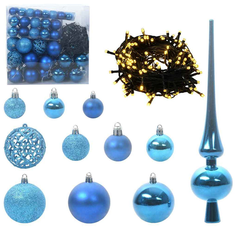 vidaXL Karácsonyi Díszgömb Készlet 300 LED-del 120 pcs Kék Műanyag