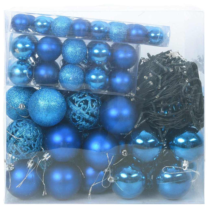 vidaXL Karácsonyi Díszgömb Készlet 300 LED-del 120 pcs Kék Műanyag