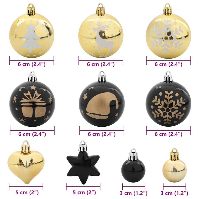 vidaXL Karácsonyi Díszgömb Készlet 40 pcs Fekete és Arany