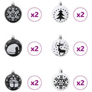 vidaXL Karácsonyi Díszgömb Készlet 40 pcs Fekete és Fehér Műanyag