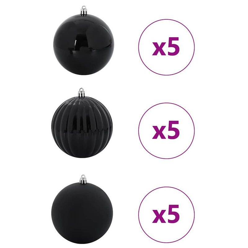 vidaXL Karácsonyi Díszgömb Készlet 15 pcs Fekete