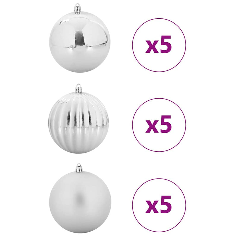 vidaXL Karácsonyi Díszgömb Készlet 15 pcs Ezüst