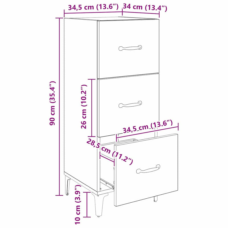 vidaXL Széf fiókkal Fekete tölgy 34,5 x 34 x 90 cm Faanyag