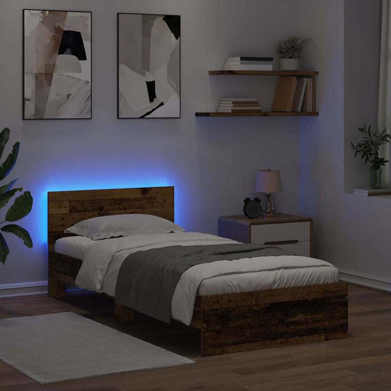 vidaXL Ágykeret LED -es lámpákkal Öreg fa 100 x 200 cm Faanyag