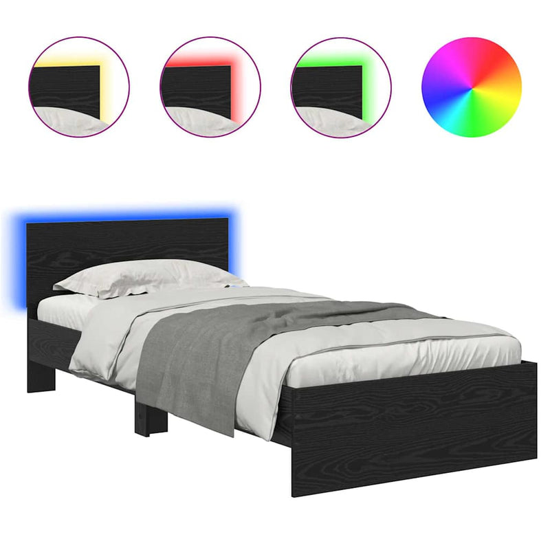 vidaXL Ágykeret LED -es lámpákkal Fekete tölgy 100 x 200 cm Faanyag