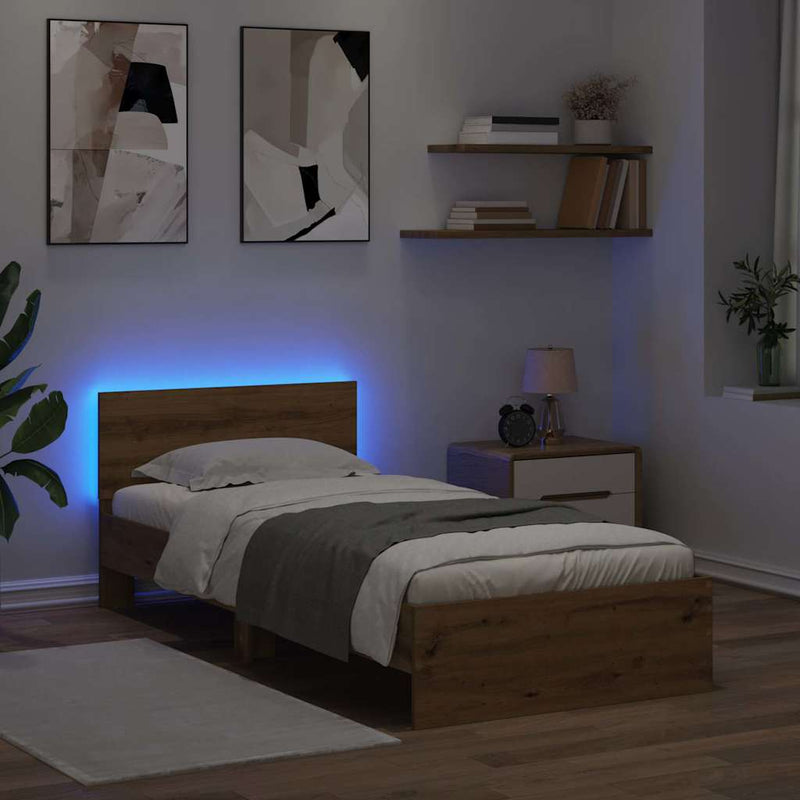 vidaXL Ágykeret LED -es lámpákkal Artisan tölgy 90 x 200 cm Faanyag