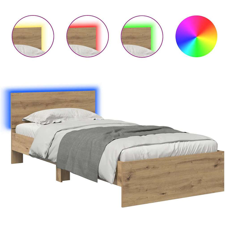 vidaXL Ágykeret LED -es lámpákkal Artisan tölgy 90 x 200 cm Faanyag